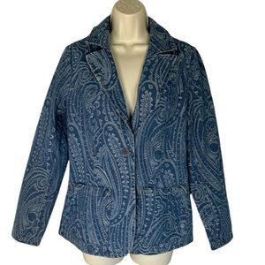 Solitaire NWT paisley denim blazer with front button size S